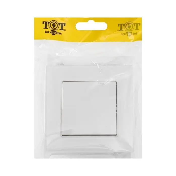 Выключатель проходной TOT Glossy Glass, 10 А, 1 клавиша, скрытый монтаж, стеклянная рамка, белый
