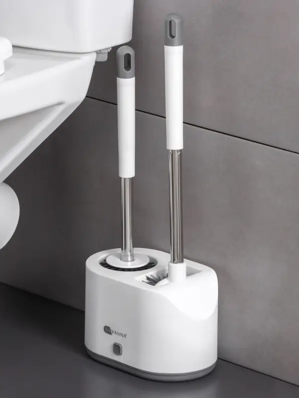 Ёршик для унитаза SAVANNA, силиконовый с щёткой, 18.9&times;12&times;40.5 см, белый