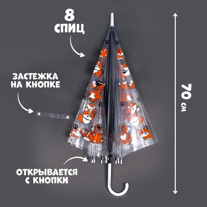 Зонт детский «Корги» полуавтомат, прозрачный, d=90см Зонт детский «Корги» полуавтомат, прозрачный, d=90см