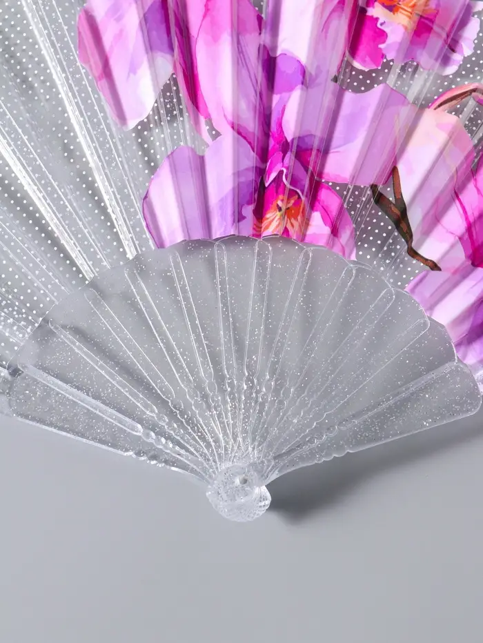 Веер складной пластик &laquo;Орхидея розовая&raquo;, блеск, 23 см
