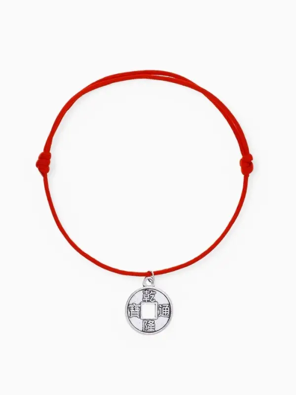 Браслет-оберег &laquo;Красная нить&raquo;, денежная, цвет чернёное серебро, d=8 см