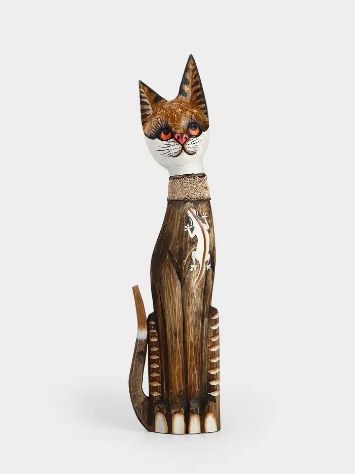 Сувенир &laquo;Серая кошка в ошейнике с ящерками&raquo;, 60&times;12&times;6 см, дерево
