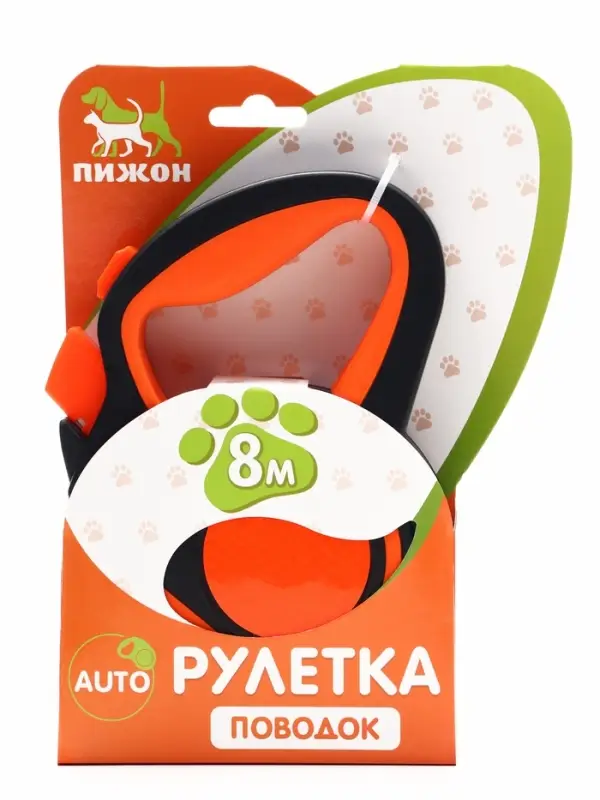 Рулетка &laquo;Пижон&raquo;, 8 м, до 40 кг, трос, светоотражающая, прорезиненная ручка, оранжевая