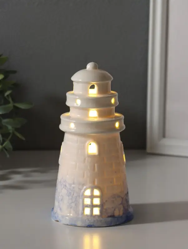 Сувенир керамика свет "Маяк" бело-синий 8х8х15,5 см