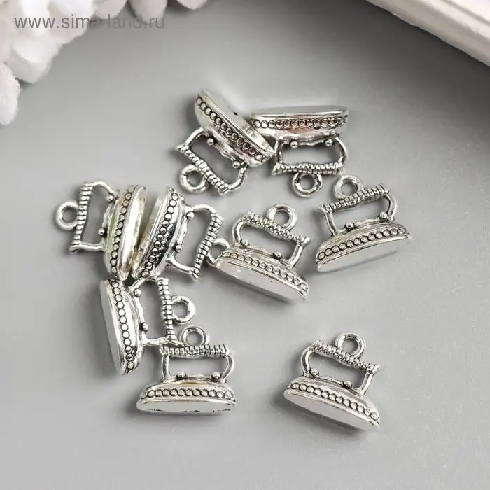 Декор для творчества металл "Утюг" серебро 1,3х1,4 см