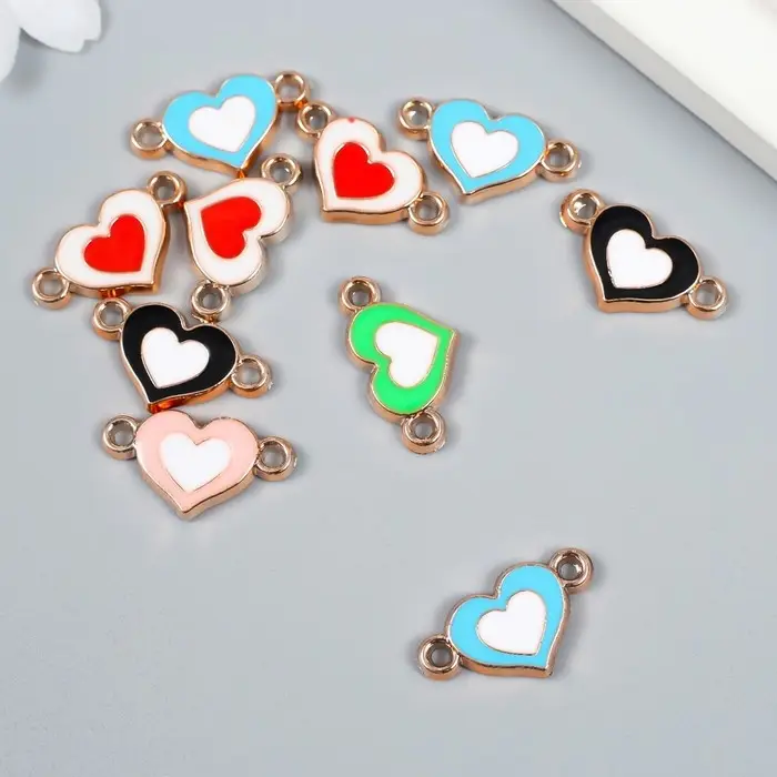 Фурнитура для бижутерии и украшений, коннектор 2 ушка «Двойное сердце», пластик под металл, набор 10 шт., 1.4×2.4 см, МИКС