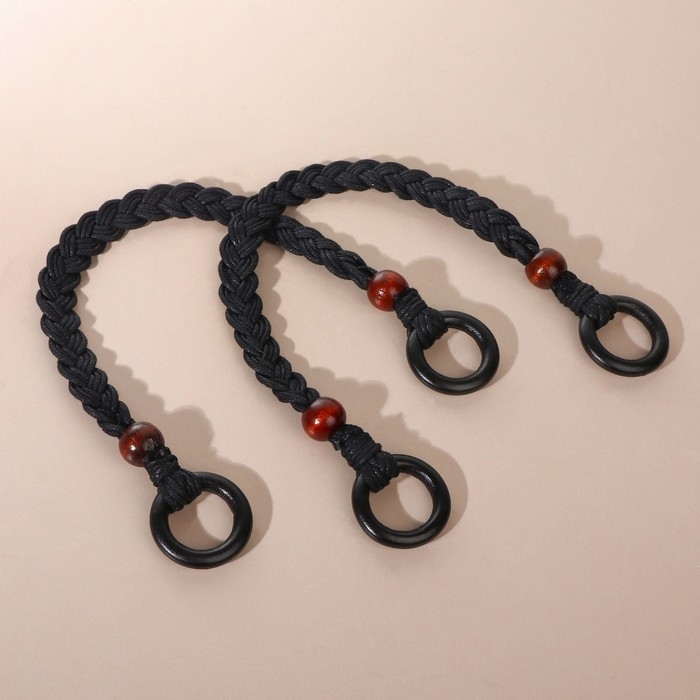 Ручки для сумки, 2 шт, вощёный шнур/дерево, 48 × 2 см, цвет чёрный Ручки для сумки, 2 шт, вощёный шнур/дерево, 48 × 2 см, цвет чёрный