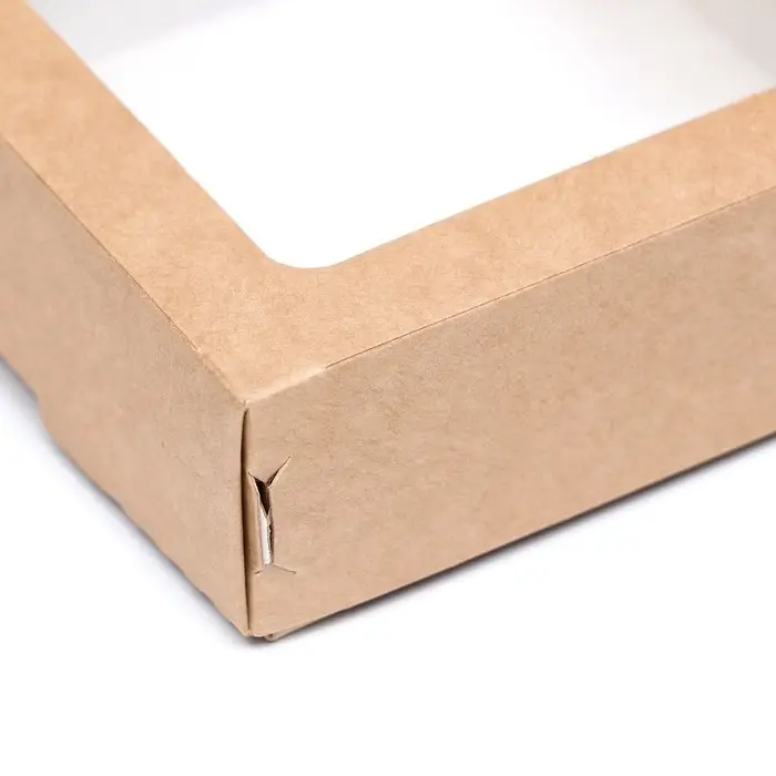 Коробка пищевая, с окном, крафт, 10×10×3.5 см