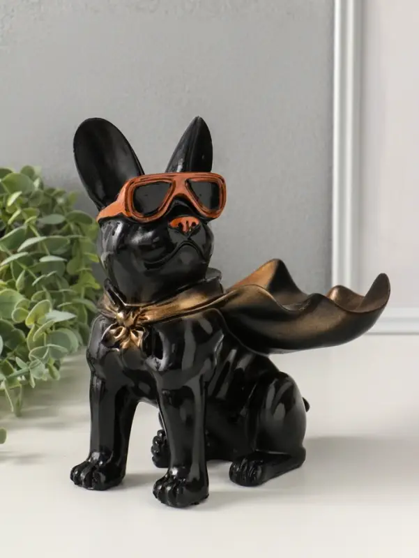 Подставка для мелочей &laquo;Фигурка. Бульдог в плаще&raquo;, полистоун, чёрная, 23&times;20&times;13 см