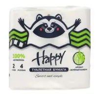 Туалетная бумага HAPPY со втулкой, аромат бамбук, 2 слоя, 4 рулона