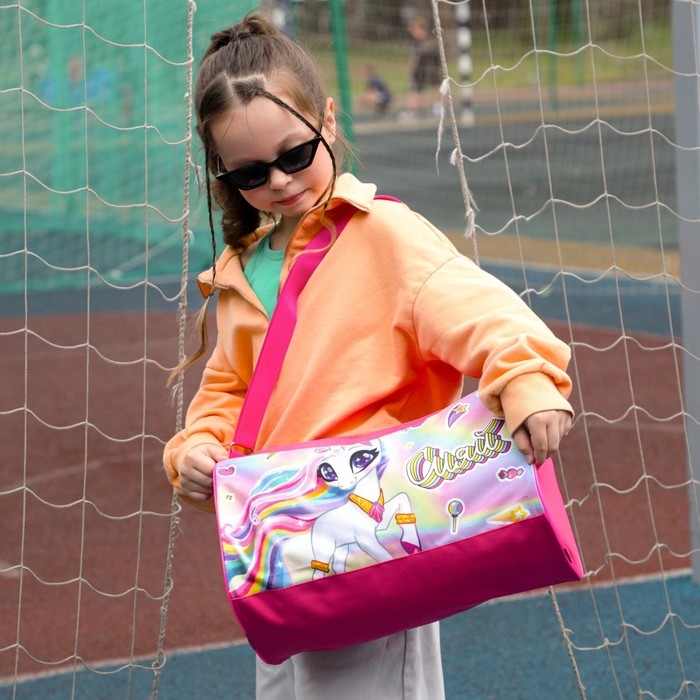 Сумка детская спортивная для девочки на молнии, наружный карман, цвет розовый