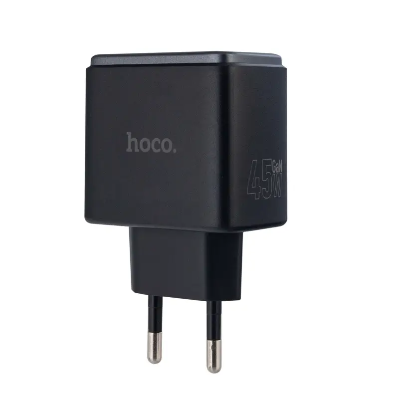 Сетевое зарядное устройство с кабелем Type-C на Type-C PD45W + USB QC3.0 C158A  HOCO черное