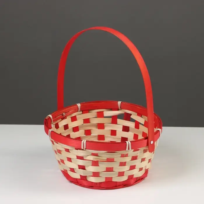 Корзина плетёная, бамбук, 21&times;21&times;10/24 см, красная