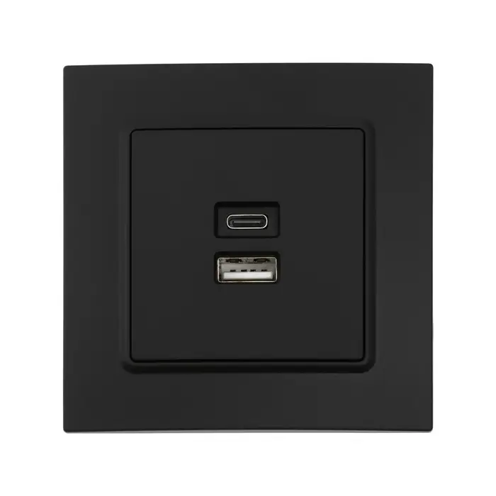 Розетка TOT Elegant, 5 В, 2.1 A, разъёмы USB-A + USB-C, скрытая, чёрная
