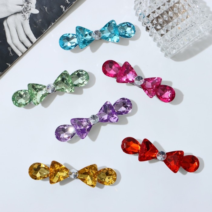 Заколка-автомат для волос Заколка-автомат для волос "Кристалл" бантик, 8 см, микс