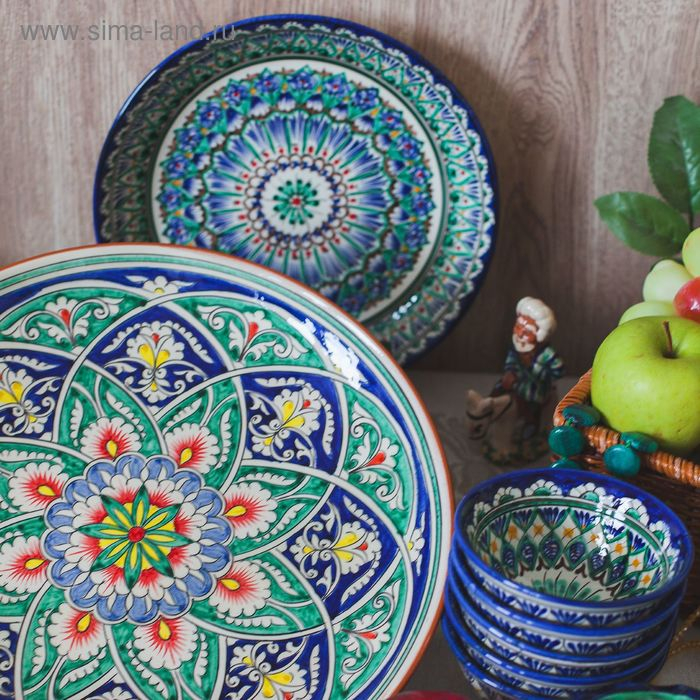 Ляган Риштанская Керамика  Ляган Риштанская Керамика "Узоры", 25 см, синий