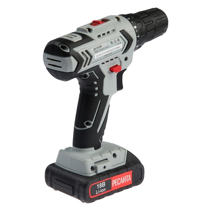 Дрель-шуруповерт "Ресанта" ДА-18-2ЛК, 18 Вт, 2х2 Ач, Li-Ion, 50 Нм, 400/1400 об/мин
