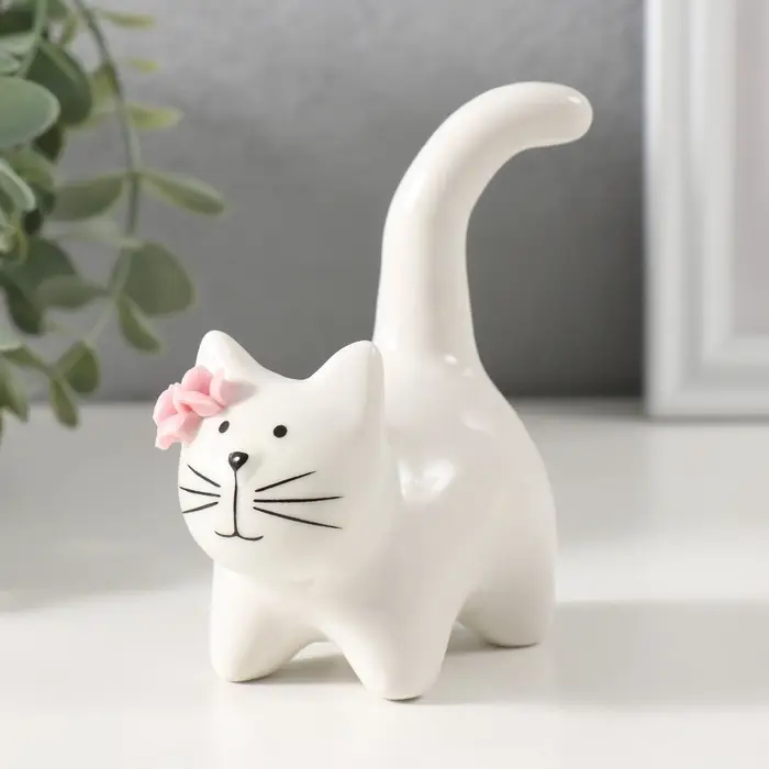 Фигурка керамика &laquo;Котик белый пухлый с розовыми цветочками&raquo;, 7.8&times;5&times;10 см