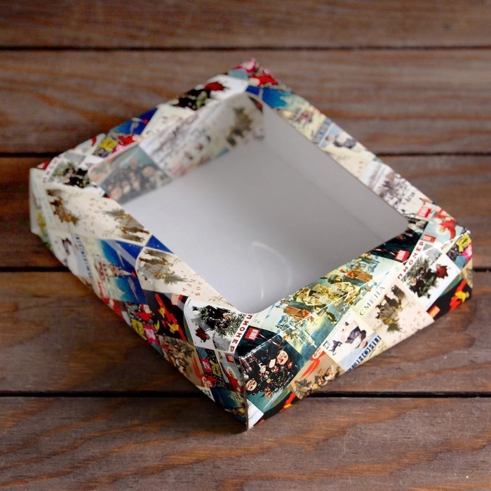 Новый год. Коробка подарочная, крышка-дно, с окном Новый год. Коробка подарочная, крышка-дно, с окном "Новогодняя афиша", 18 х 15 х 5 см.