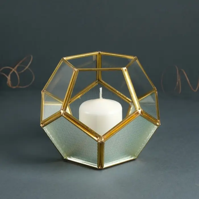 Стеклянный подсвечник на 1 свечу &laquo;Гранённый шар&raquo;, прозрачный, металл, 16&times;16&times;14 см