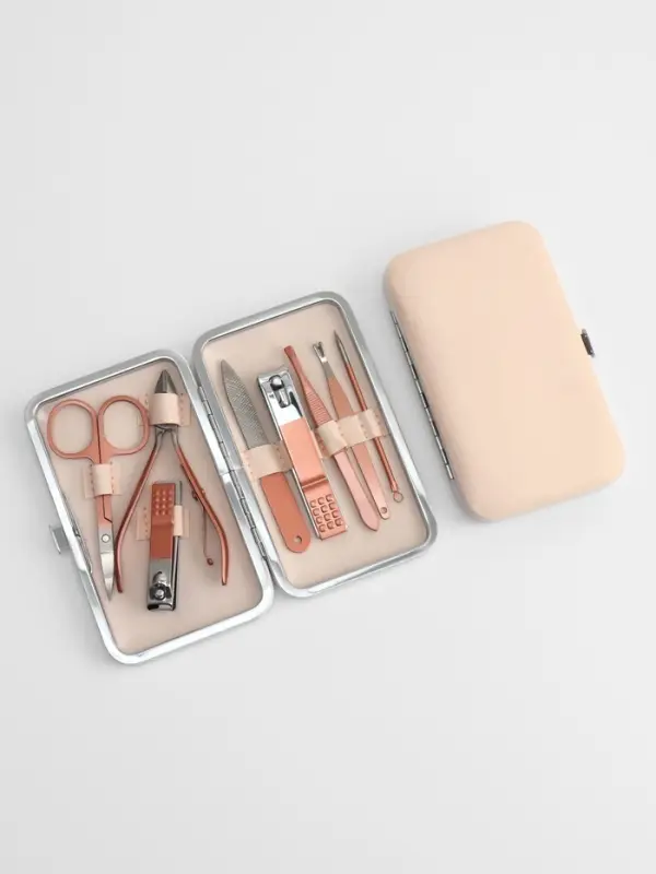 Набор маникюрный, 8 предметов, в футляре, цвет бежевый, розовое золото