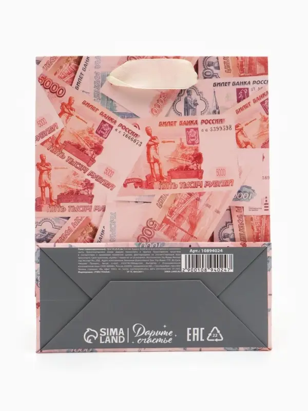 Пакет подарочный &laquo;Деньги&raquo;, 12&times;15&times;5.5 см