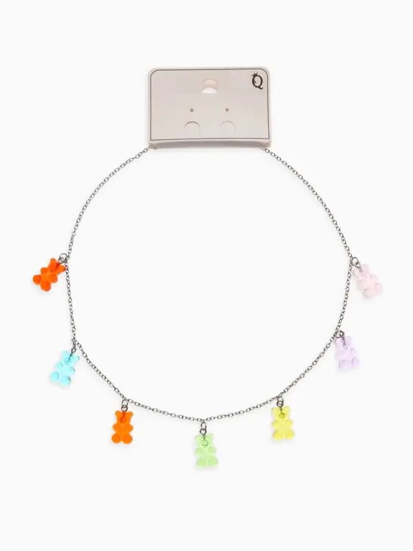 Колье &laquo;Мармеладный мишка&raquo;, компания, цветное в серебре, 50 см