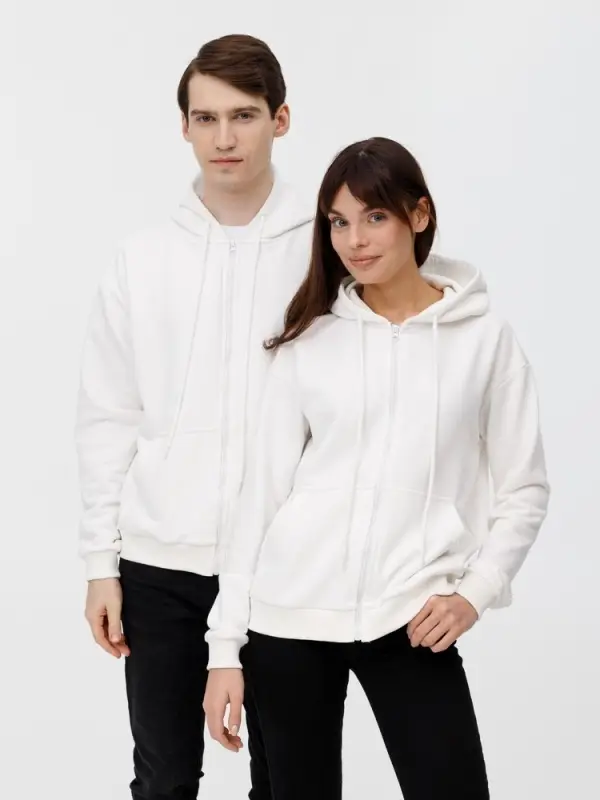 Толстовка унисекс оверсайз на молнии Zippy Terry, белая, размер XS/S Толстовка унисекс оверсайз на молнии Zippy Terry, белая, размер XS/S
