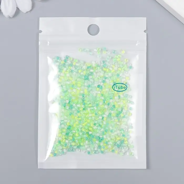 Бисер стекло 12/0  Бисер стекло 12/0 "Прозрачный. Цветная серединка. Зелёный" 10 гр