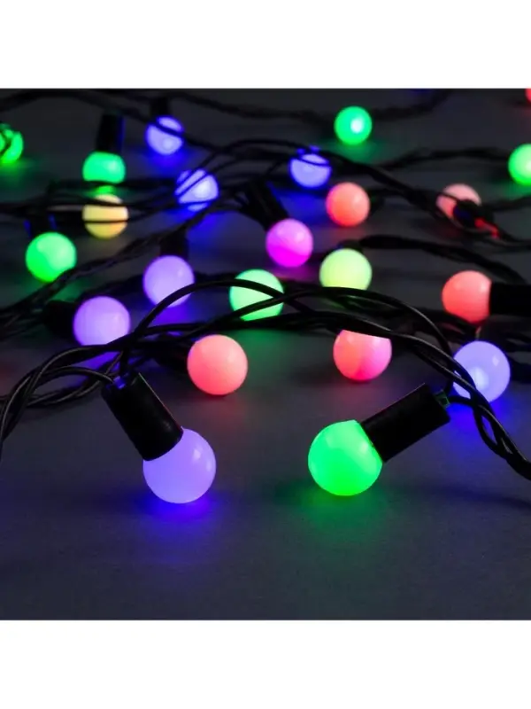 Гирлянда &laquo;Нить&raquo; 10 м с насадками &laquo;Шарики 1.5 см&raquo;, IP44, тёмная нить, 100 LED, свечение мульти (RG/RB), мигание, 220 В