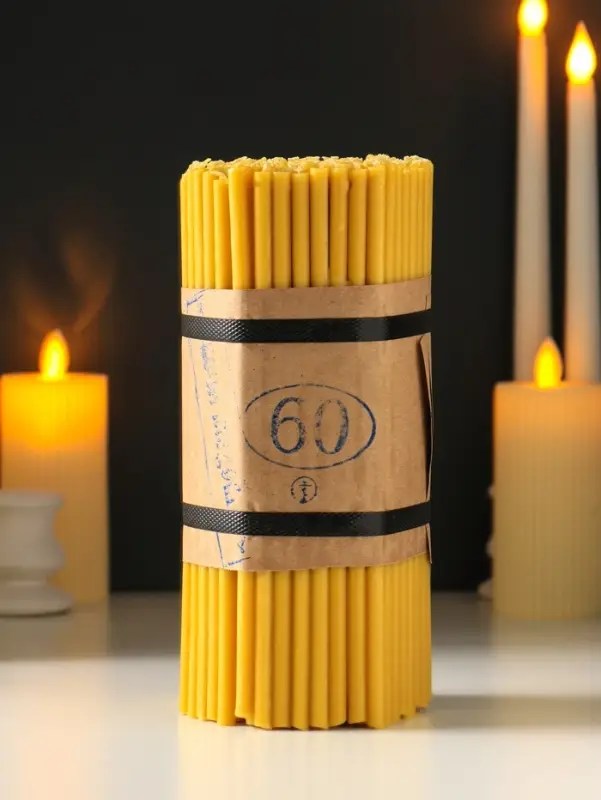 Свечи церковные медовые №60, упаковка 1 кг, парафин, медовое масло