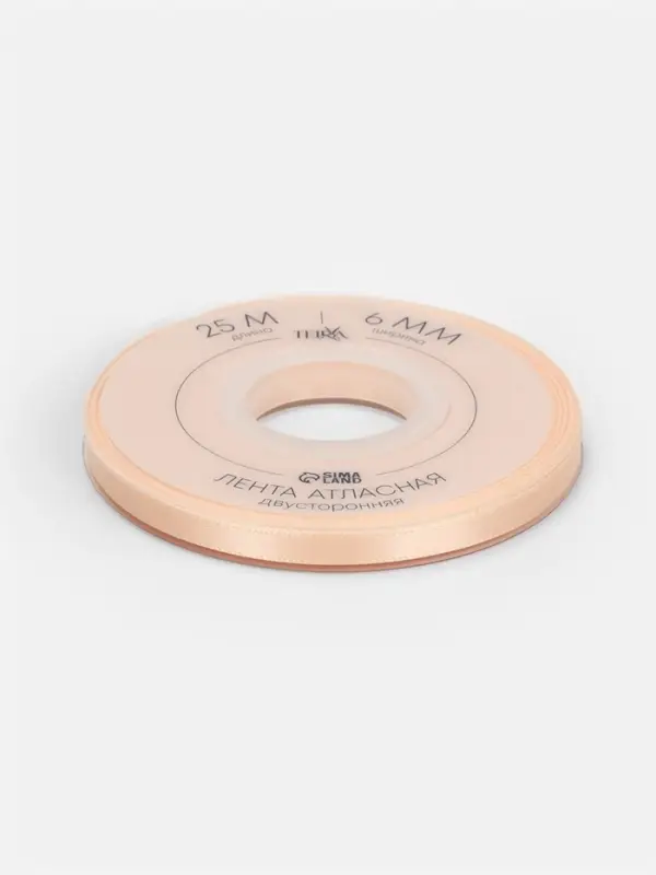 Лента атласная TEIRA, двухсторонняя, 6 мм, 25&plusmn;1 м, бежевая №112