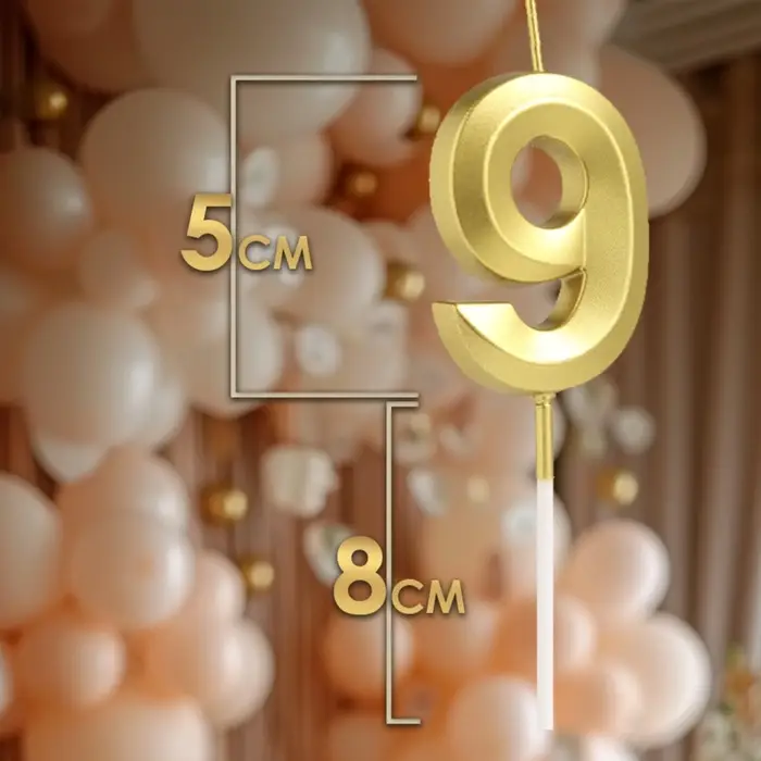 Свеча в торт на шпажке «Цифра 9», золотая, 5 см Свеча в торт на шпажке «Цифра 9», золотая, 5 см