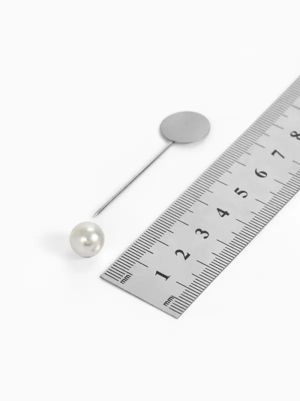 Основа &laquo;Брошь-игла&raquo; с бусиной d=1 см (набор 5 шт.), L=5 см, площадка 1.5 см, цвет серебро