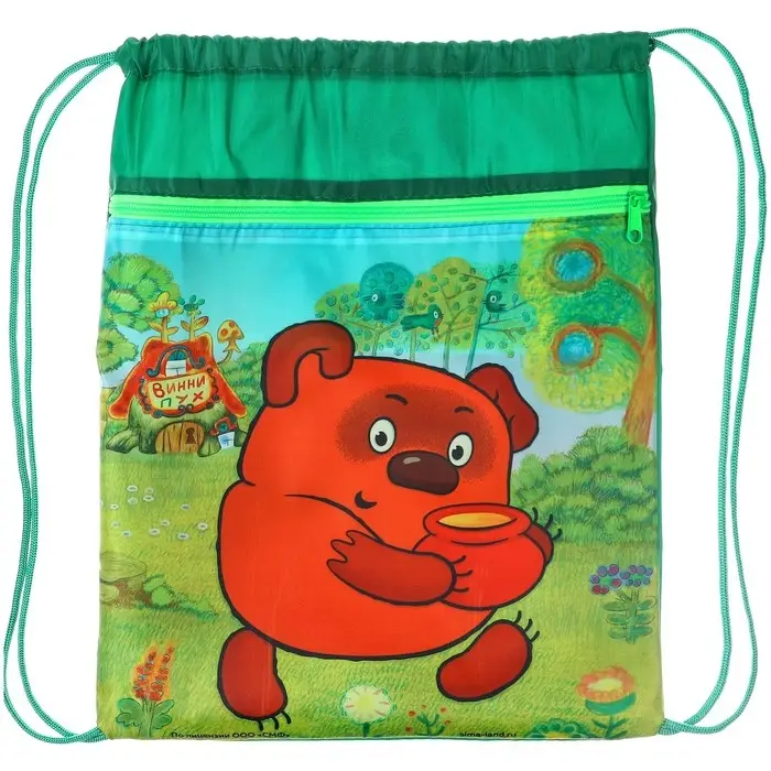 Мешок для обуви с карманом 420×350 мм, мягкий полиэстер, плотность 210D, Союзмультфильм Винни Пух Мешок для обуви с карманом 420×350 мм, мягкий полиэстер, плотность 210D, Союзмультфильм Винни Пух