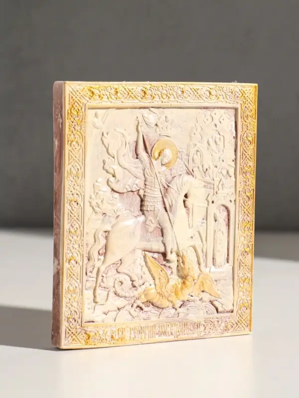 Икона &laquo;Георгий Победоносец&raquo;, с подвесом, 12&times;10&times;2 см, гипс, роспись