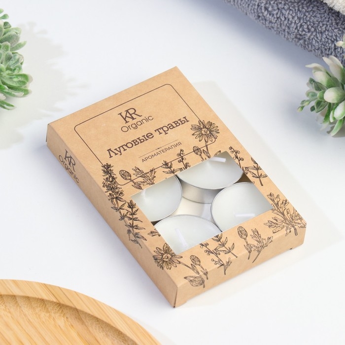 Свеча чайная ароматическая 6 шт.в под.коробке, Свеча чайная ароматическая 6 шт.в под.коробке, "Луговые травы"