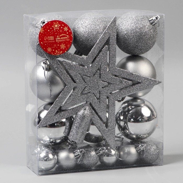 Ёлочные игрушки «Звёздный вечер» , пластиковые, набор 22 шт., серебристый Ёлочные игрушки «Звёздный вечер» , пластиковые, набор 22 шт., серебристый