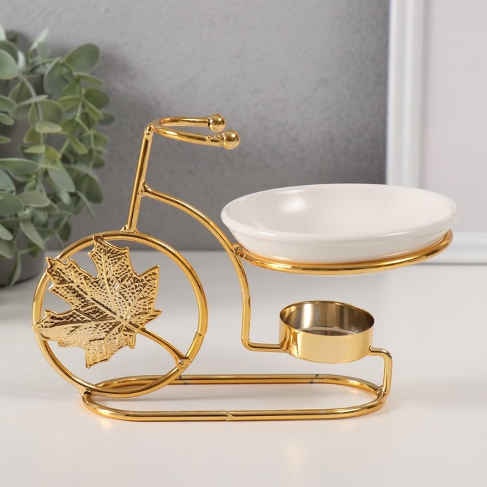 Аромалампа металл, керамика  Аромалампа металл, керамика "Золотой велосипед с листом" 10х17,5х12 см