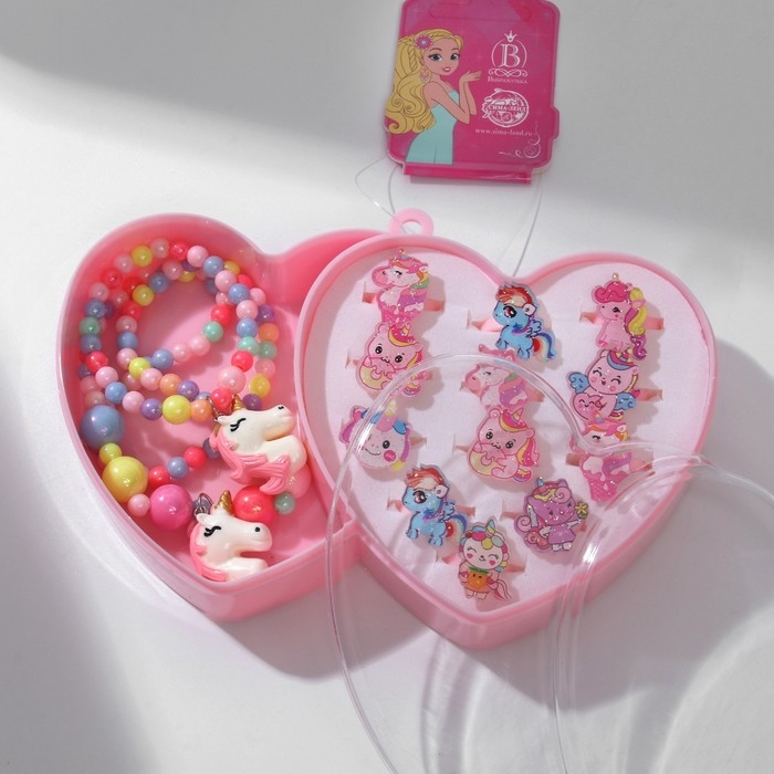 Набор детский «Выбражулька» 14 предметов: 12 колец, кулон, браслет, единороги, цветной Набор детский «Выбражулька» 14 предметов: 12 колец, кулон, браслет, единороги, цветной