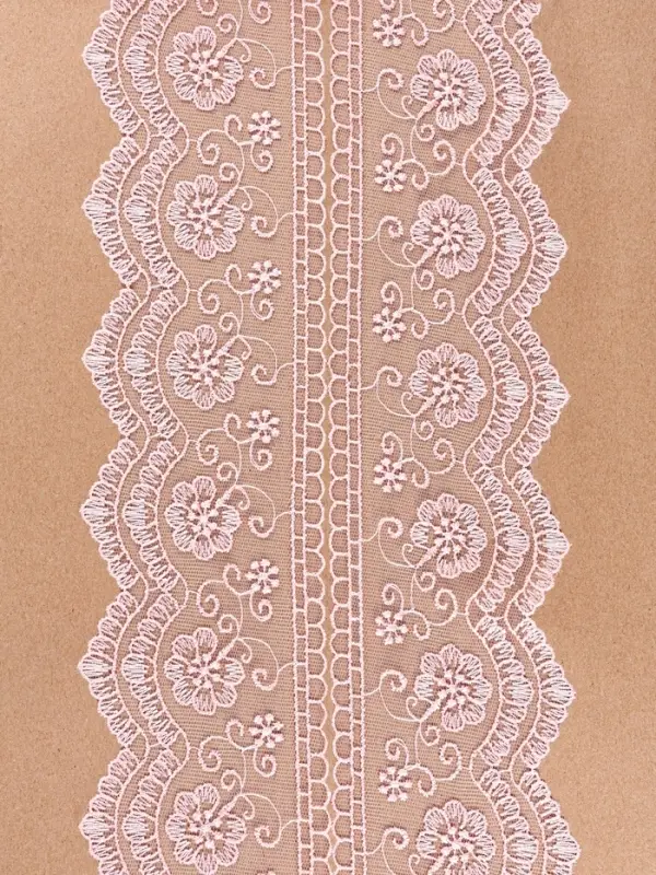 Кружево на сетке, 85 мм, 11&plusmn;1 м, нежно-розовое