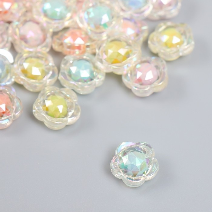 Бусины пластик "Цветок с гранями - внутренний цвет ассорти" МИКС 20 гр 1,2х1,2х0,7 см