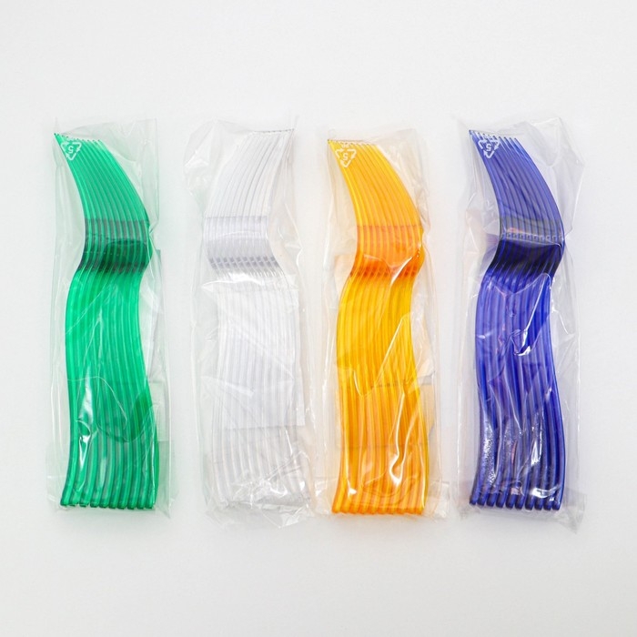 Вилка пластиковая одноразовая, прозрачная, 18 см, набор 10 шт, цвет МИКС Вилка пластиковая одноразовая, прозрачная, 18 см, набор 10 шт, цвет МИКС