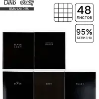 Тетрадь в клетку, 48 л., А5, на скрепке, блок №1 Black or Grey МИКС