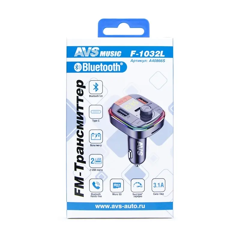 MP3 плеер + FM трансмиттер с дисплеем и контурной подсветкой AVS F-1032L (Bluetooth)