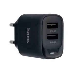 Переходник сетевого зарядного устройства на 2 USB 2.1A C141A HOCO черный