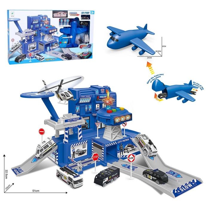 Парковка &laquo;Полицейская часть&raquo;, с самолётом, свет и звук, машина меняет цвет от воды