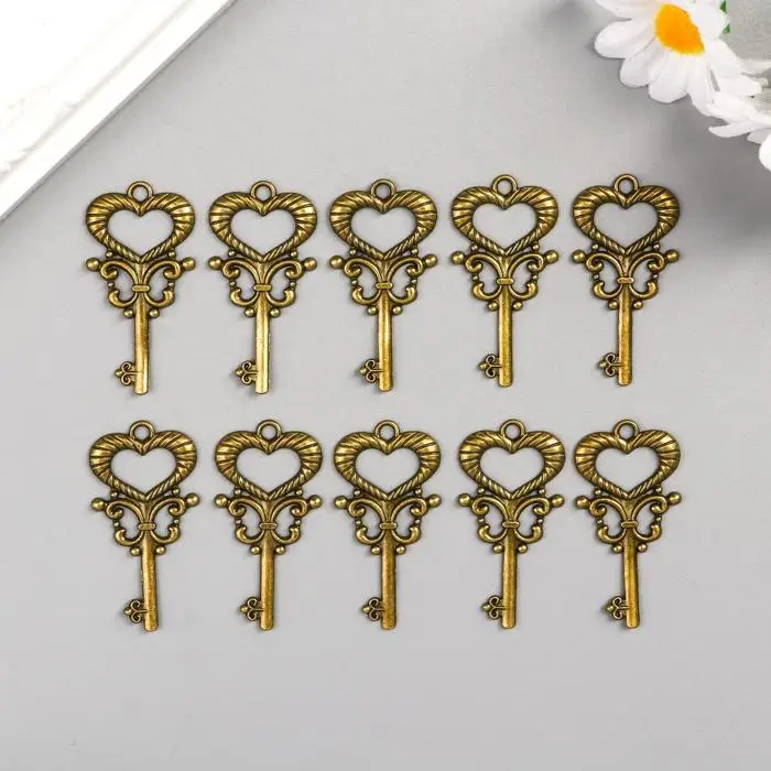 Металлический элемент, декоративная подвеска под латунь «Арт Узор. Ключ от сердца», 4×2 см