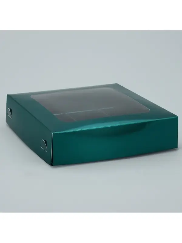 Коробка для конфет, кондитерская упаковка, 9 ячеек, &laquo;Изумрудная&raquo;, 14.7&times;14.7&times;3.5 см