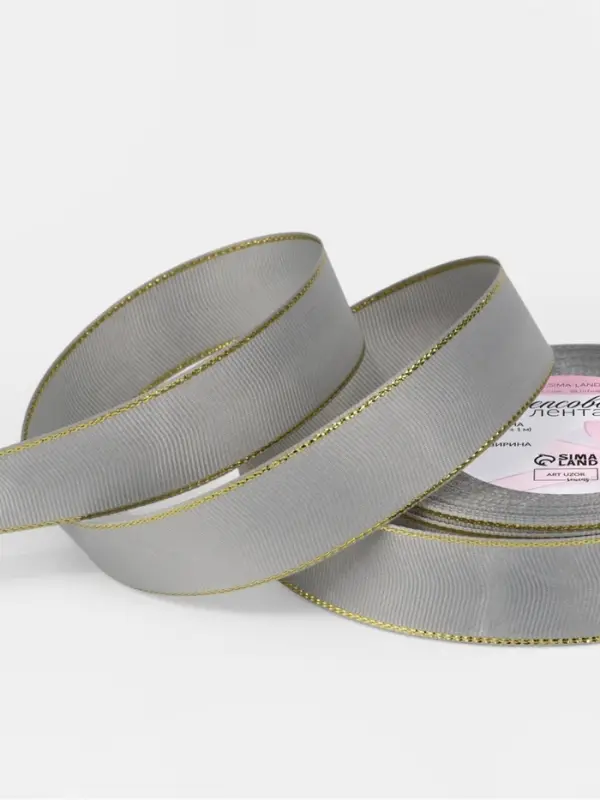 Лента репсовая, с золотым люрексом, 25 мм, 23&plusmn;1 м, светло-серая №003